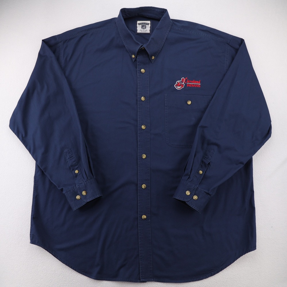 Lee Casual Collection Mens XL Navy Blue Cleveland Indians Button Down Shirt MLB - Picture 4 of 8